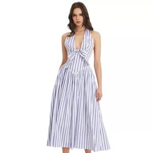 (NWOT) Miss Circle Mackenna Stripe Halter Smock Back Maxi Dress